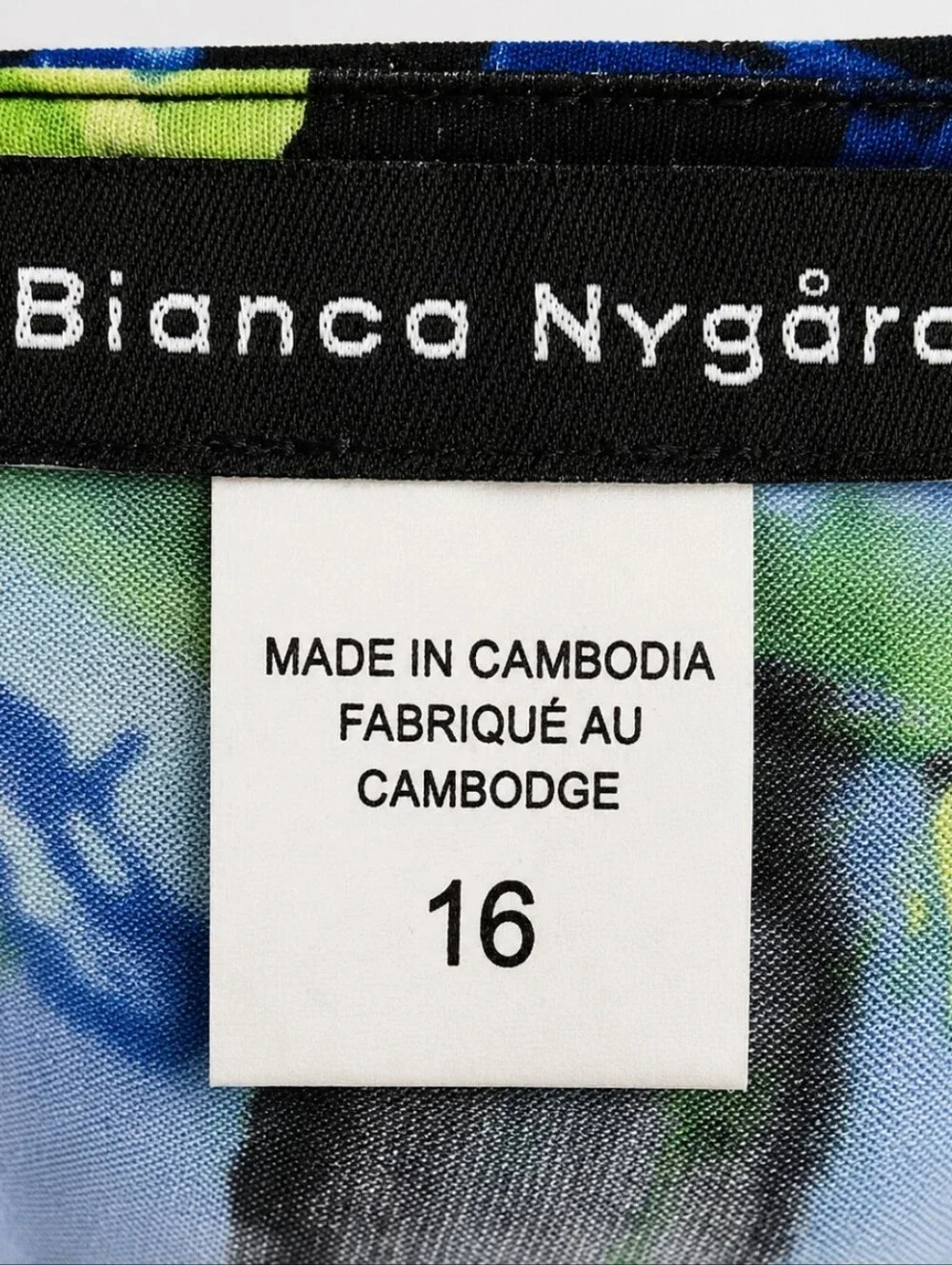 Bianca Nygård Abstract Print Cowl Neck Stretch Top Size 16 Blue Green Black Long - Picture 7 of 8